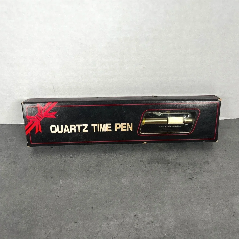Vintage Bank of Lansing Quartz Time Pen LCD Digital Clock Silver Tone Promo Box